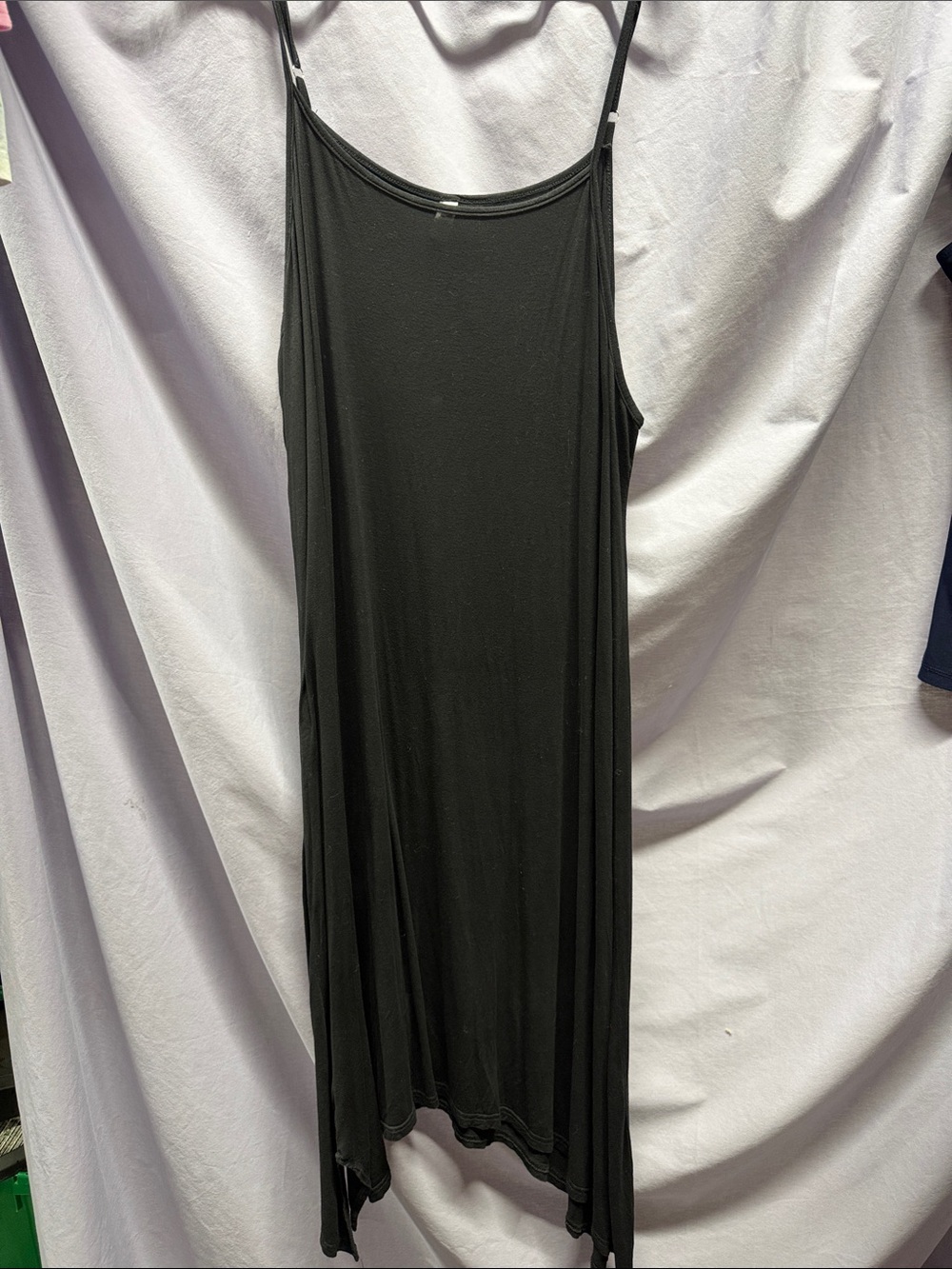Asymmetrical Black Slip Dress with Spaghetti Straps